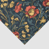 Papier Mousseline Art nouveau Morris rouge or pastel bleu marine (Détail)