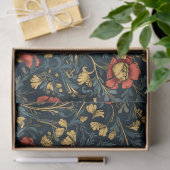 Papier Mousseline Art nouveau Morris rouge or pastel bleu marine (Cadeau)