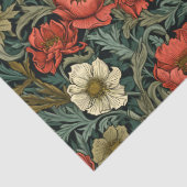 Papier Mousseline Art nouveau Morris terre cuite fleurs vert pastel (Détail)