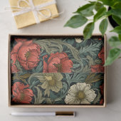 Papier Mousseline Art nouveau Morris terre cuite fleurs vert pastel (Cadeau)