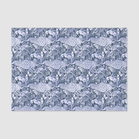 Papier Mousseline Art Nouveau Peacock Print, Navy et White (Recto)
