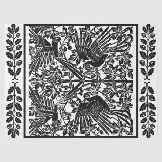 Papier Mousseline Art Nouveau Perroquets Dessin Découpage Tissu Papi (Recto)