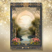 Papier Mousseline Art Nouveau Rococo Castle Navy n Gold Ephemera 5A