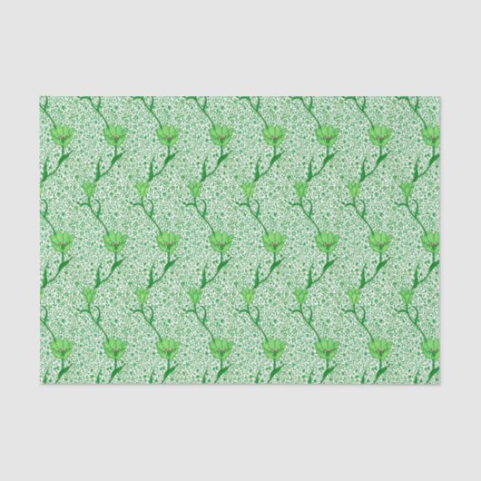 Papier Mousseline Art Nouveau Tulip Damask, Emerald Green (Recto)