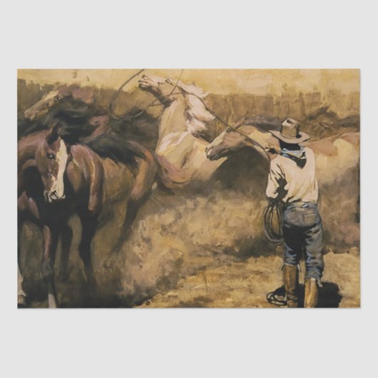 Papier Mousseline Art occidental "Roping Palomino" par Maynard Dixon (Recto)