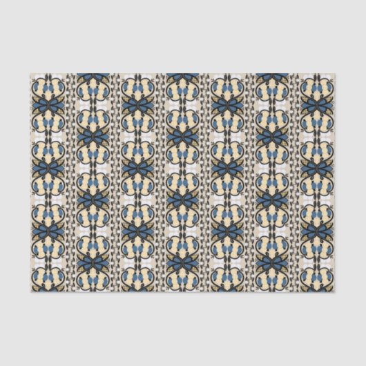 Papier Mousseline Art populaire fleuri bleu et jaune estonien (Recto)