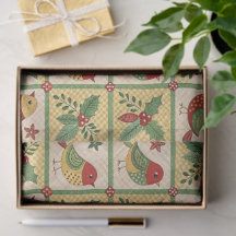 Art populaire vintage Noël oiseaux et houx baie