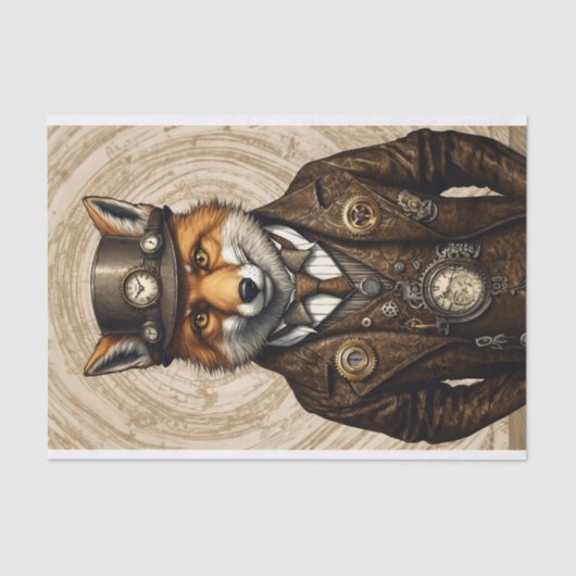 Papier Mousseline Art Steampunk Fox Vintage unique (Recto)