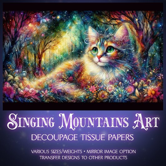 Papier Mousseline Artistic Floral Woodland Boho Cat Decoupage