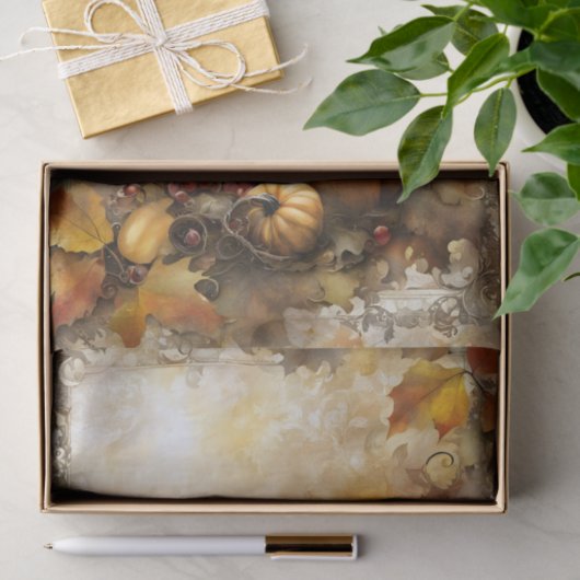 Papier Mousseline Artistic Rustic Automne Citrouille et Feuilles Aut (Cadeau)