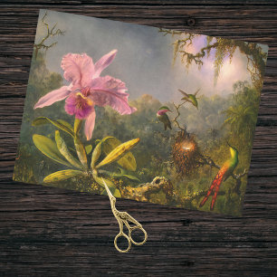 Papier Mousseline Artsy brésilien Cattelya Orchid et 3 colibris