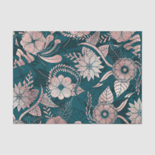 Papier Mousseline Artsy Moderne Rose Or Emerald Green Flowers