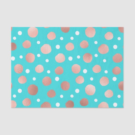 Papier Mousseline Artsy moderne Rose or Pois Turquoises (Recto)