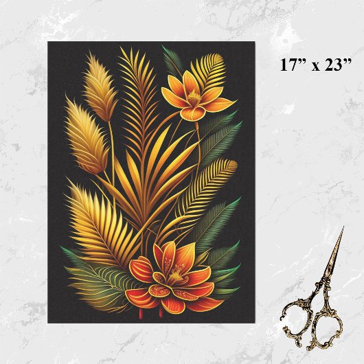 Papier Mousseline Artwork Floral Orange Tropical Grand