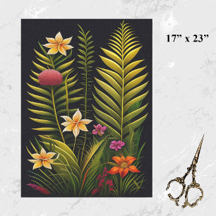 Papier Mousseline Artwork floral vert tropical Grand