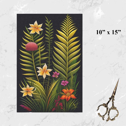 Papier Mousseline Artwork floral vert tropical petit