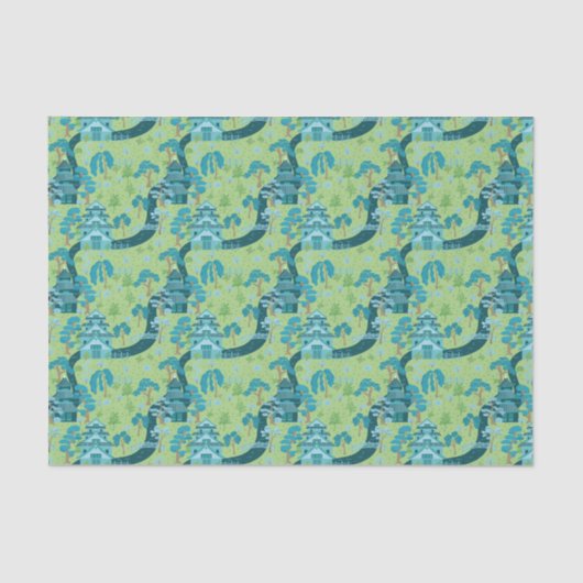 Papier Mousseline Asian Pattern Blue Green (Recto)