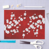 Papier Mousseline Asie Floral blanc cerisier rouge (Artisanat)