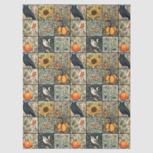 Papier Mousseline Aspect patchwork automnal fleur de hibou citrouill