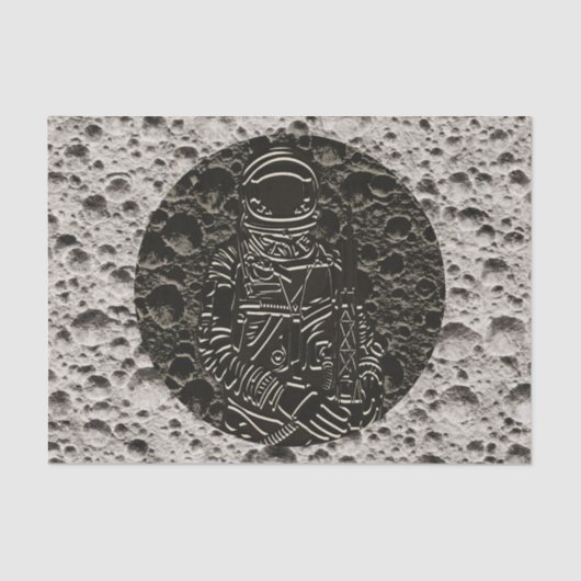 Papier Mousseline Astronaute sur la Lune Espace Noir & Gris (Recto)