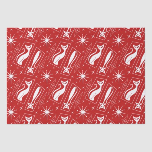 Papier Mousseline Atomique Star Cat MidCentury Moderne de Noël MCM T (Recto)