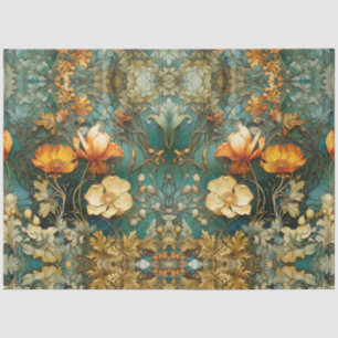 Papier Mousseline Automne Art Nouveau Floral Turquoise Ephémère Déco