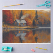 Papier Mousseline Automne Cabine rustique au lac Découpage (Artisanat)