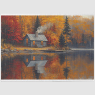 Papier Mousseline Automne Cabine rustique au lac Découpage