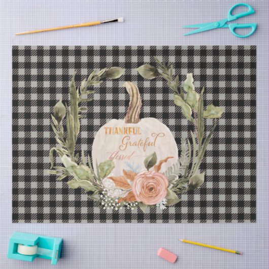Papier Mousseline Automne Citrouille d'automne Merci Grateful Blesse (Artisanat)