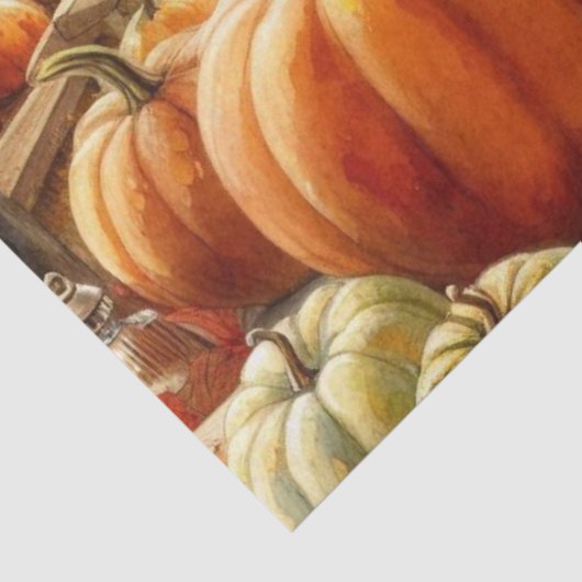 Papier Mousseline Automne Citrouille Feuilles et enfants (Détail)