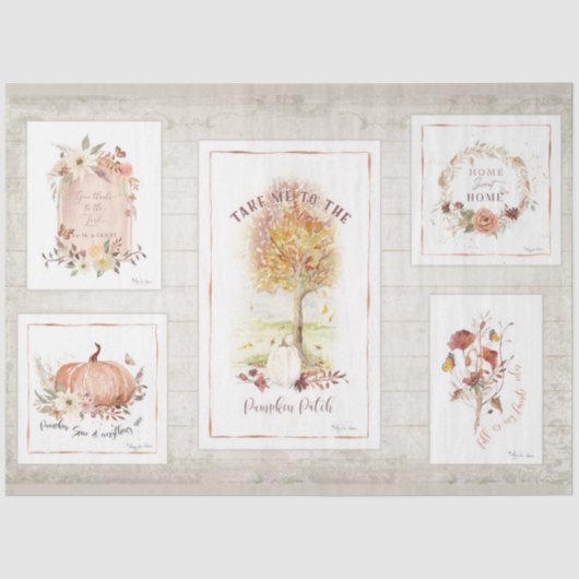 Papier Mousseline Automne Citrouille Floral Automne Arbre Feuille Dé (Recto)