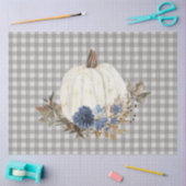 Papier Mousseline Automne Citrouille Marine Bleu Floral Buffalo Plai (Artisanat)