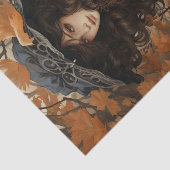 Papier Mousseline Automne Érable Feuilles Jolie fille en noir (Détail)