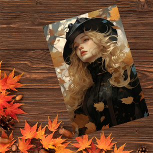 Papier Mousseline Automne Feuilles Jolie Fille Récolte Découpage