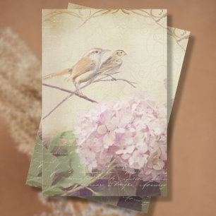 Papier Mousseline Automne Floral rose Hydrangea Bird Ephemera Decoup
