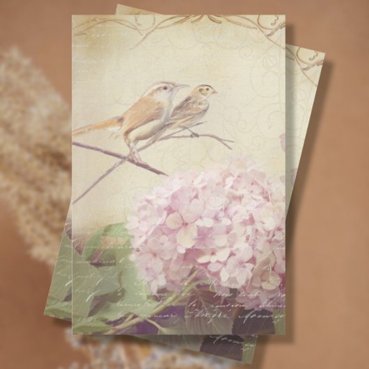 Papier Mousseline Automne Floral rose Hydrangea Bird Ephemera Decoup