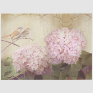 Papier Mousseline Automne Floral rose Hydrangea Fleurs Oiseaux Décou