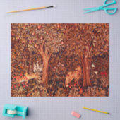 Papier Mousseline AUTOMNE FOREST ANIMALS Hares, Fox, Brown rouge Flo (Artisanat)