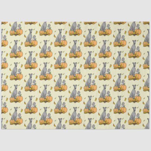 Papier Mousseline Automne Greyhound (gris) Chien Citrouille Feuilles (Recto)