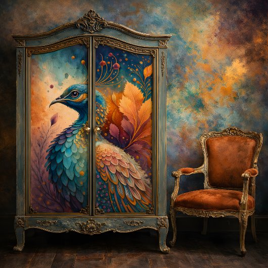 Papier Mousseline Automne Paon Tons de Bijoux Oiseaux Découpage