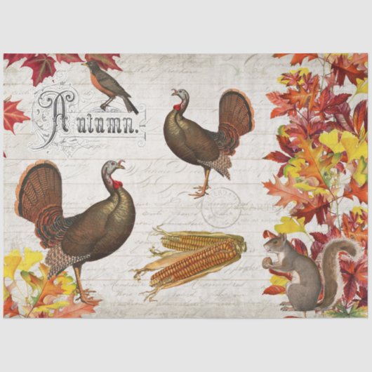 Papier Mousseline Automne Quitte la Turquie Thanksgiving Decoupage (Recto)