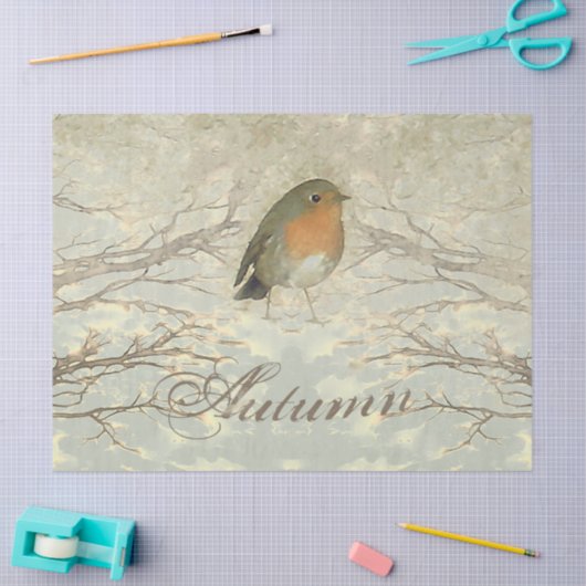 Papier Mousseline AUTOMNE ROBIN Branches automnales (Artisanat)