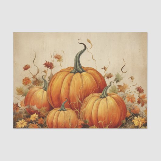 Papier Mousseline Automne Rustique Orange Citrouille (Recto)