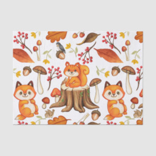 Papier Mousseline Automne Woodland Cute Animaux et Feuilles orange