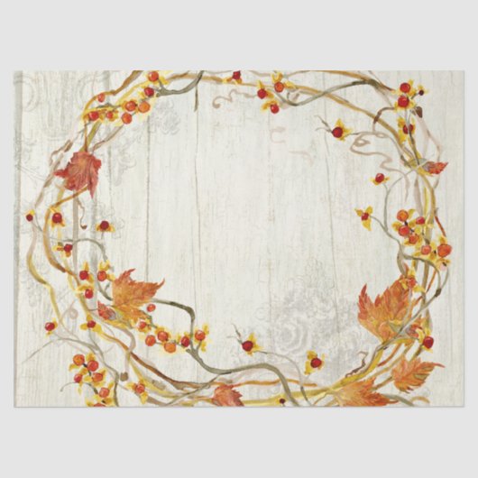 Papier Mousseline Automne Wreath Fall Feuilles Rustique Barne Bois (Recto)