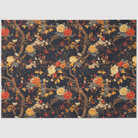 Papier Mousseline Autumn Black Orange Leaf Chinoiserie (Recto)