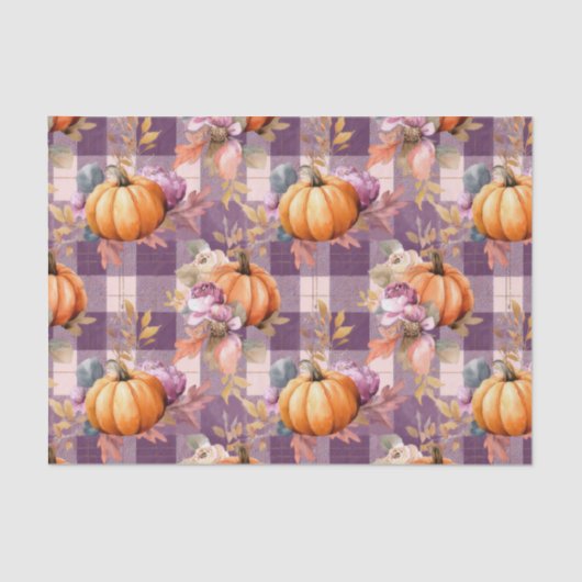 Papier Mousseline Autumn Pumpkins and Flowers Fall Pattern Decoupage (Recto)