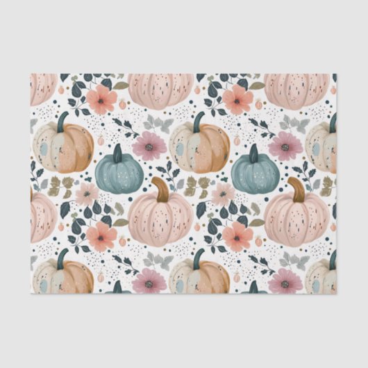 Papier Mousseline Autumn Pumpkins and Flowers Fall Pattern Decoupage (Recto)