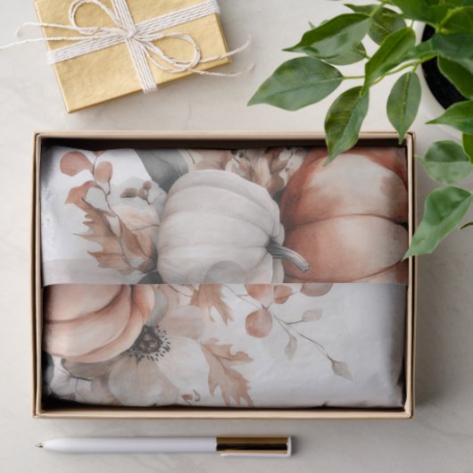 Papier Mousseline Autumn Pumpkins and Flowers Fall Pattern Decoupage (Cadeau)