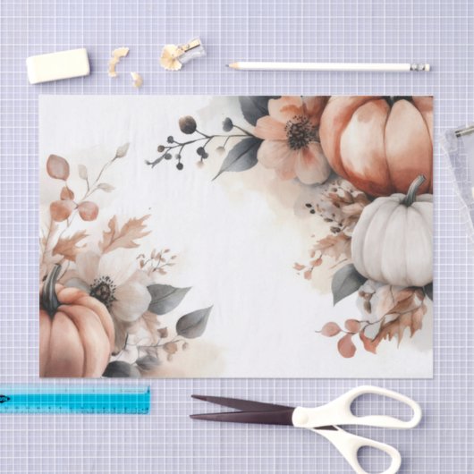 Papier Mousseline Autumn Pumpkins and Flowers Fall Pattern Decoupage (Artisanat)